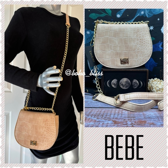 BEBE | Croc Embossed Tan Faux Leather Crossbody Bag NWT - Picture 2 of 5